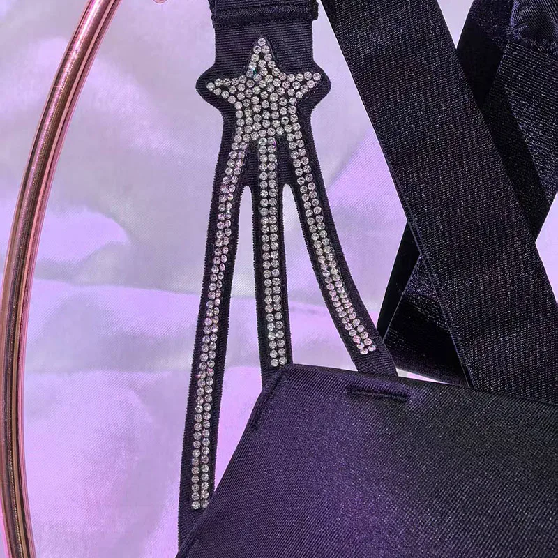 Seksowny Zestaw Bielizny Damskiej: Biustonosz z Gwiazdkami i Cyrkoniami, Braletka, Bielizna Dziewczęca, Biustonosz, Modne Stringi, Biustonosze Modelujące, Komplety Bielizny i Majtek