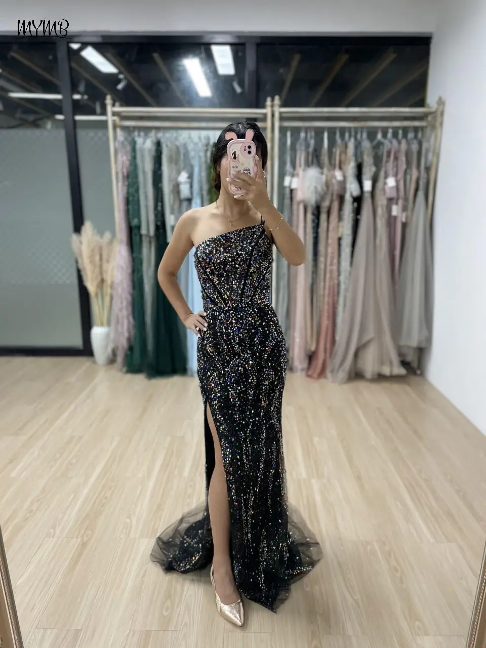 MYMB Black Sexy High Split Mermaid Beaded Girl Princess Dresses for Wedding Party 2024 New Luxury Slip Tulle Evening Ball Gowns