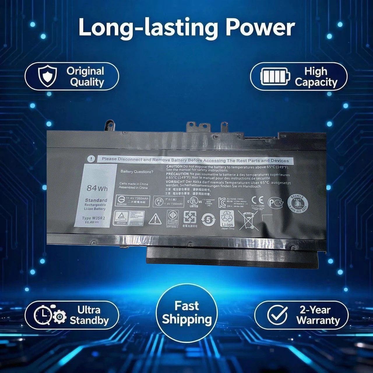 New WJ5R2 11.4V 84Wh Laptop Battery For DELL Precision 15 3510 M3510 Latitude E5570 WJ5R2 4F5YV P48F P48F001 P48F002 G9G1H K1G3K