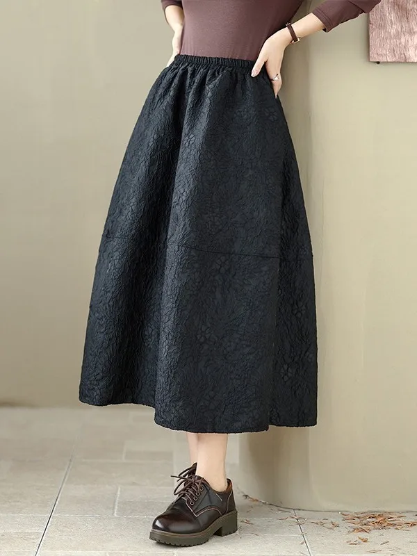 

Retro Embroidered Midi f Skirt plus Size Casual Versatile High Waist Floral Print Skirts for plus Size Women Autumn Winter