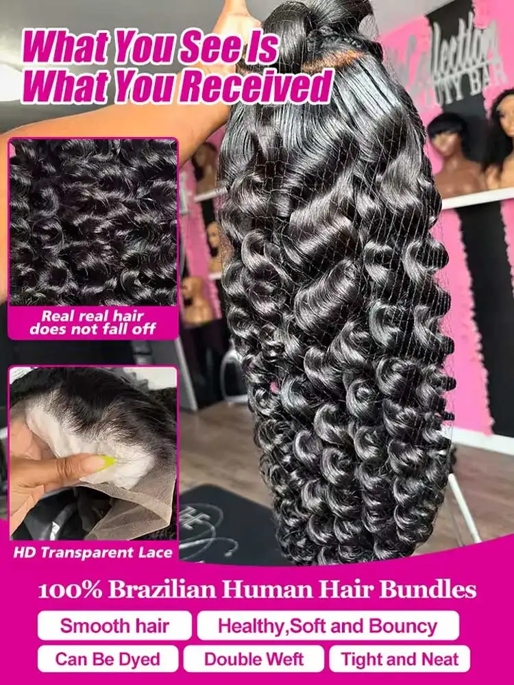 40 Inch 13x4 HD Loose Curly Lace Front Human Hair Wigs For  Women Preplucked Deep Wave Lace Frontal 5x5 Closure Glueless Wig image 2