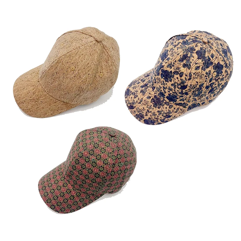 8pcs Baseball Cap Retro Cork Plain Blue Flower Printing Sun Protection Adjustable Peaked Caps