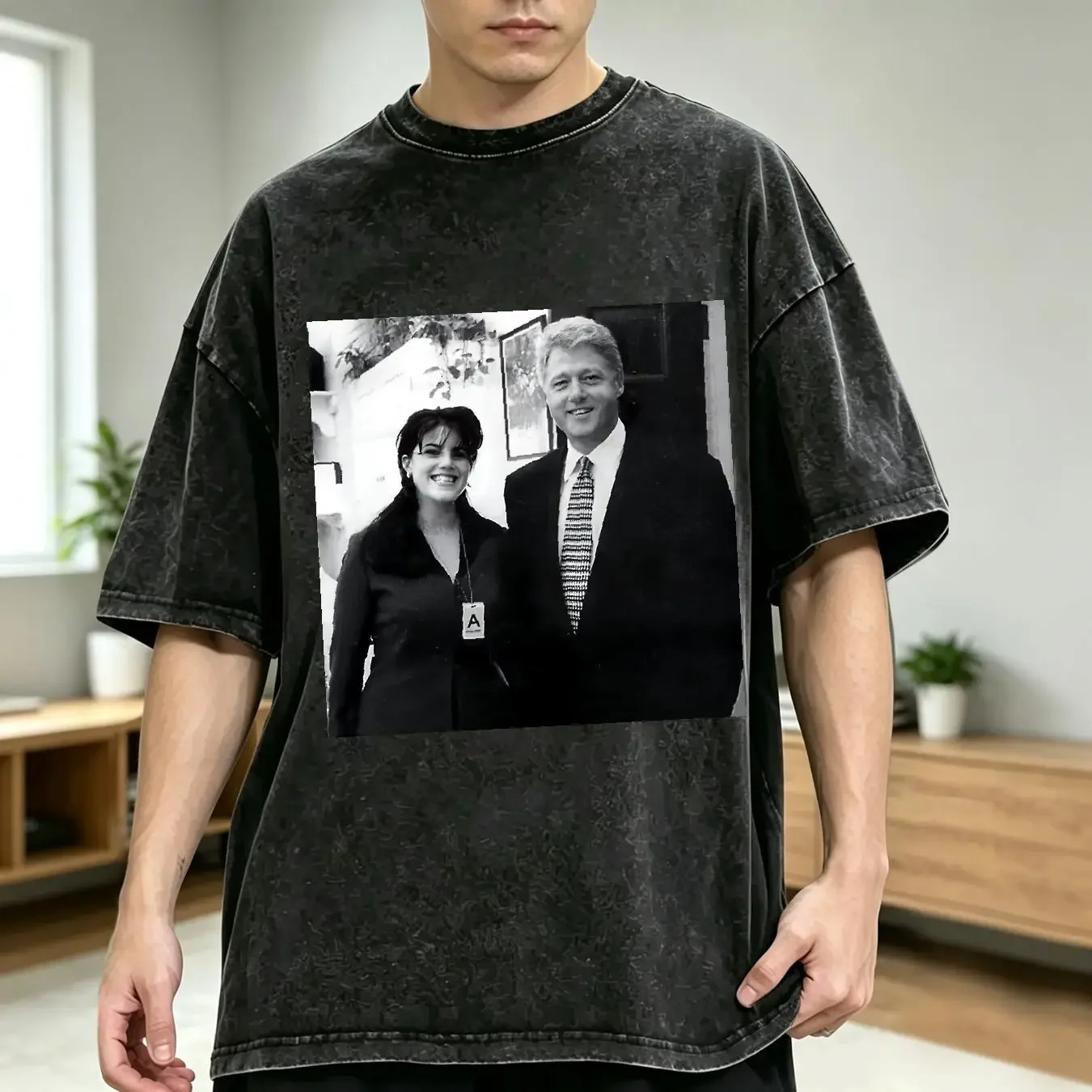 washed T Shirt Funny Bill Clinton And Monica Lewinsky All Siz vintage Washed Top For Everyday Wear Comfortable streetwear
