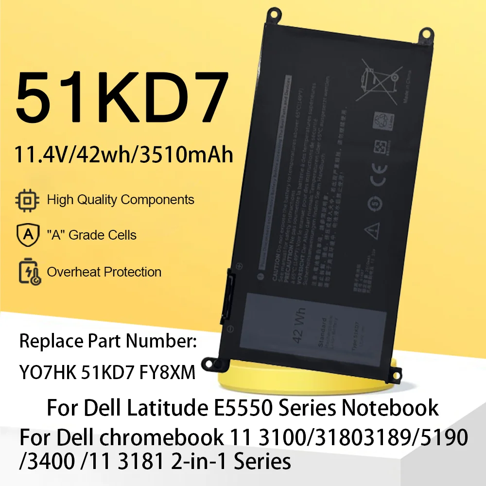 

51KD7 Laptop Battery for Dell 11 3100 3180 3189 5190 3181 2-in-1 Series P28T001 Y07HK FY8XM 0FY8XM