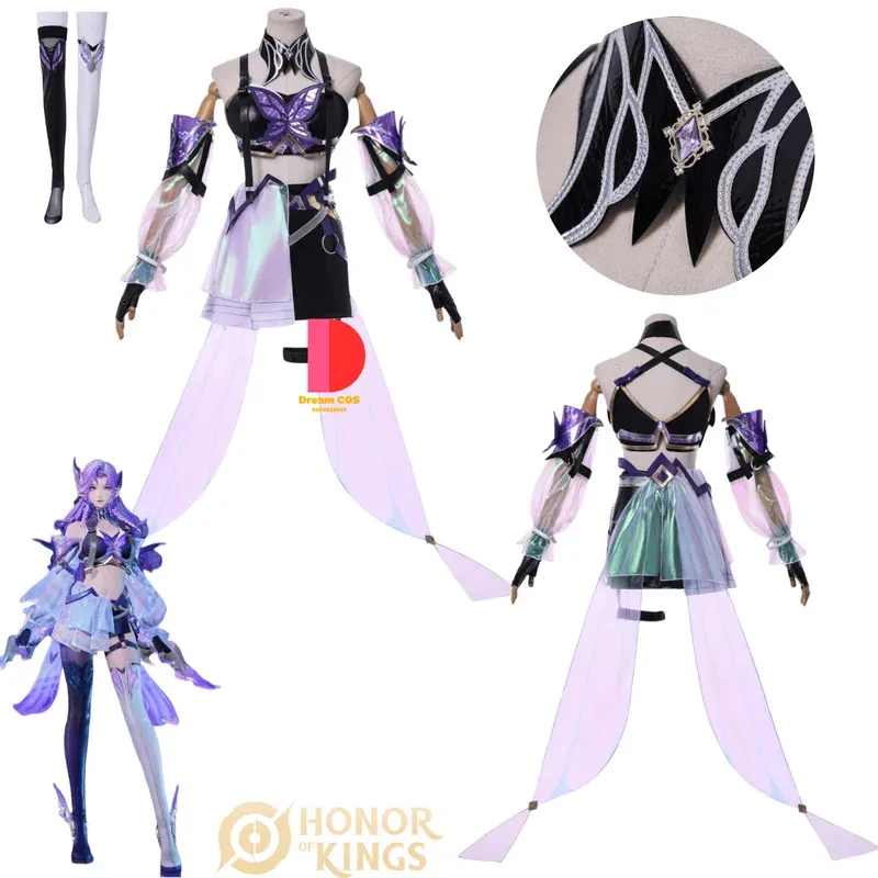 

Игра Honor of Kings Косплей Костюм Аниме A Ke Ролевые игры Новая одежда Элемент бабочки Костюмы для женщин Comic Con Парик для вечеринки