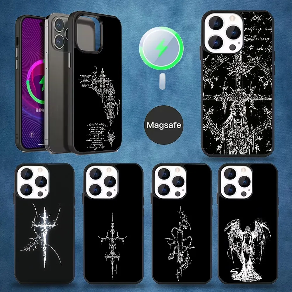 

Gothic Cyber Sigil Cross Phone Case For iPhone 16,15,14,13,12,11,Pro,Max,Plus,Mini,Magsafe,Magnetic Wireless Charging Case