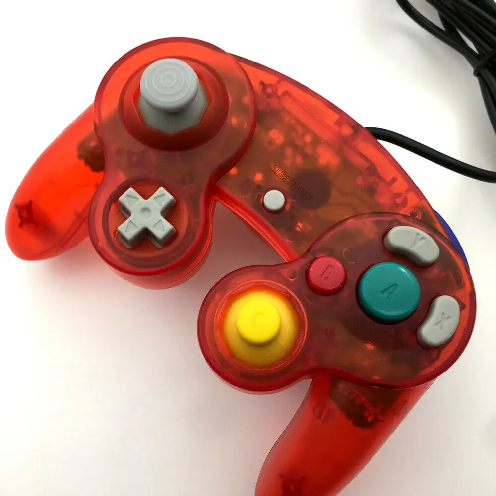 Clear Red Wired Game GC Shock Controller สําหรับคอนโซลเกม Nintendo GameCube NGC