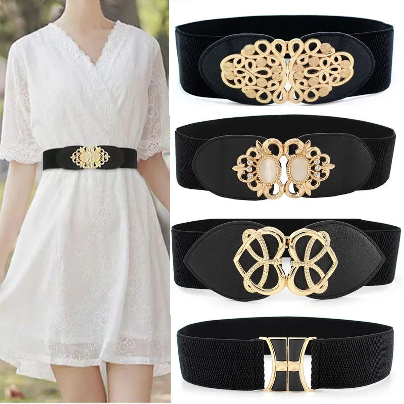 

65-90cm Female Fashion Black Waistband Wide Waist Elastic Stretch Belt for Women Cinch Waistband Clothing Accessories