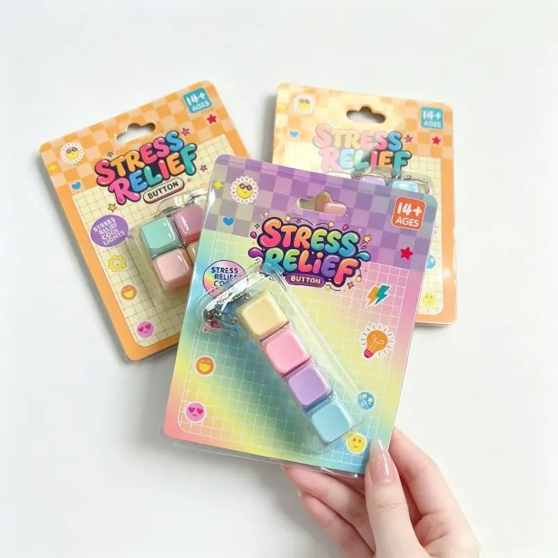 Stress Relief Keyboard Keychain 3/4/9 Grids No Light Square Pendant Mini Fidget Toy for Kids Adult Easter Basket Fillers
