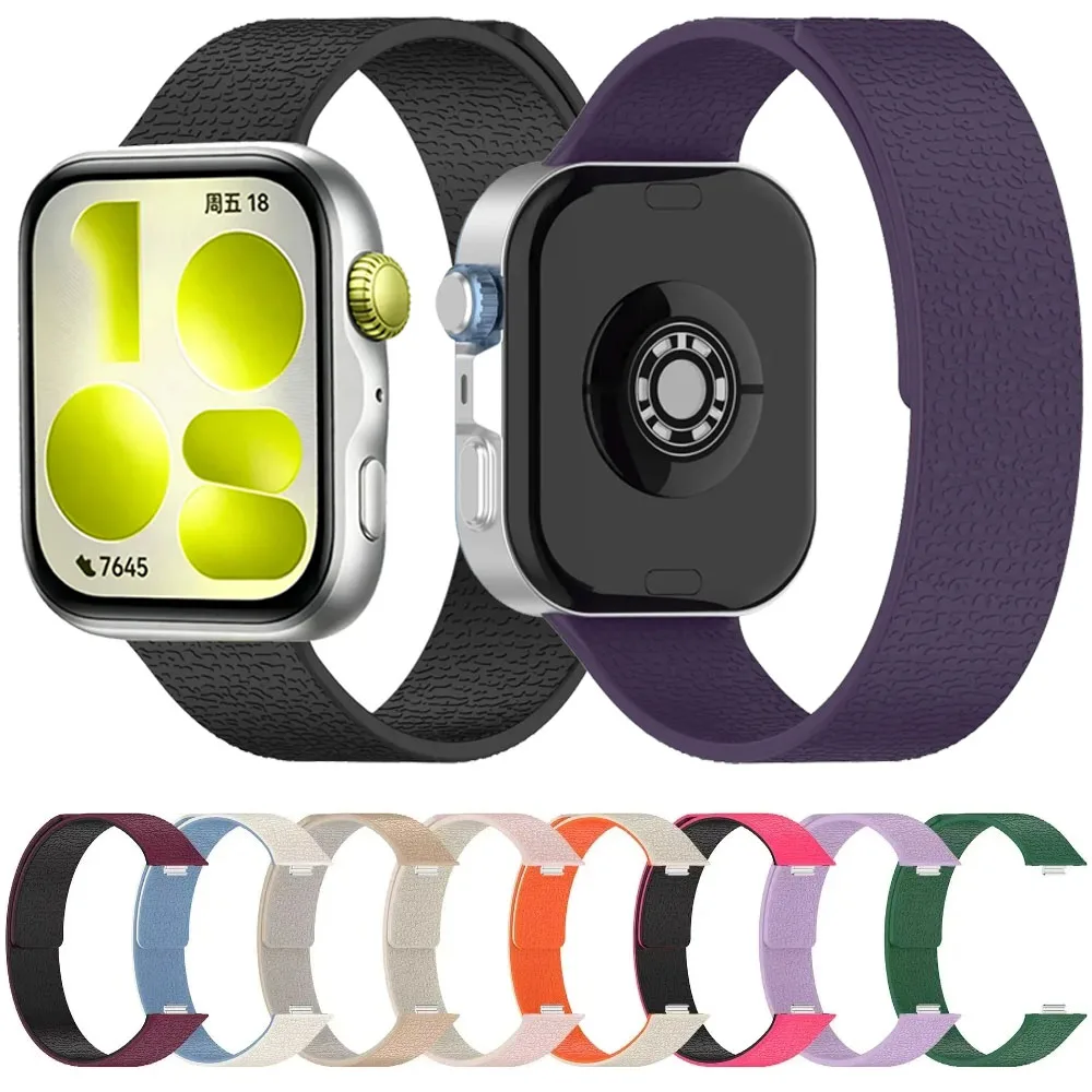 Litchi Grain Silikonarmband für Huawei Watch Fit 4 5 Pro, magnetisch verstellbares, atmungsaktives Armband für Huawei Watch Fit 5 4 3 Correa