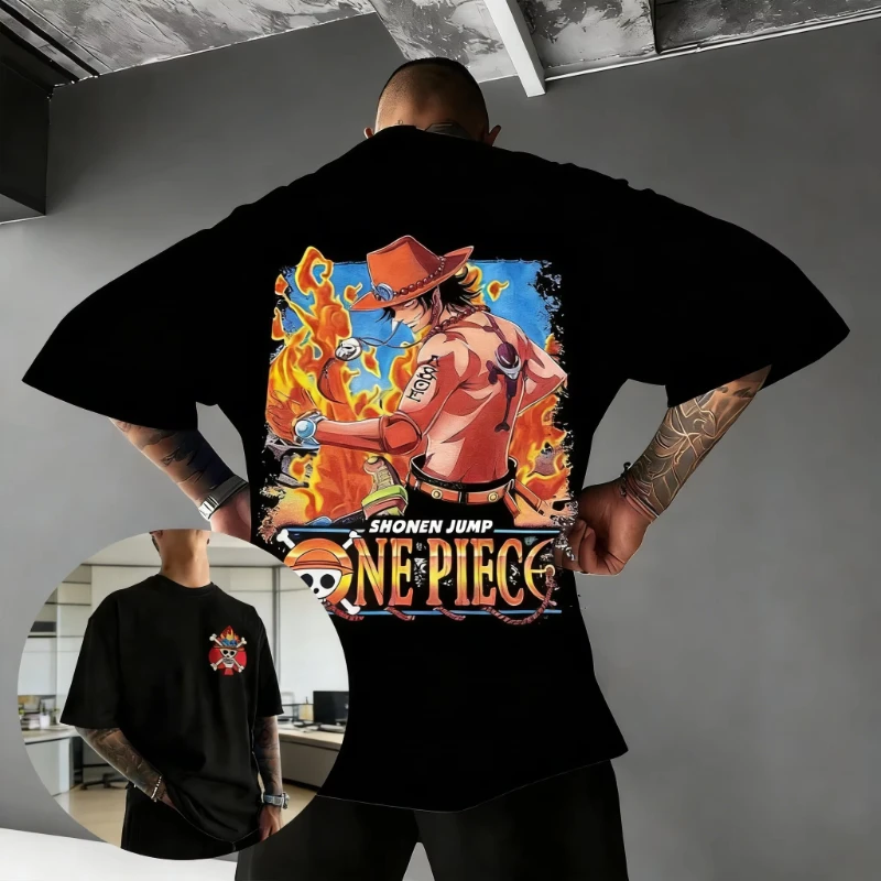 

Футболка унисекс One Piece Ace с аниме-принтом, мужская и женская, уличная одежда, с коротким рукавом, хлопковая, с графическим рисунком, летние повседневные топы, манга, 2026, одежда в стиле Y2K