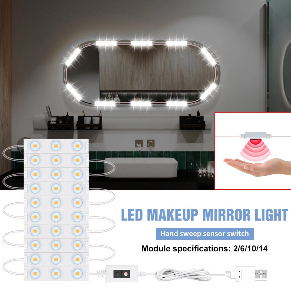 

Makeup Mirror Lamp LED Hollywood Vanity Makeup Mirror Lights Wall Lamp USB Dimmable Bathroom Dressing Table Lighting 12V Bulbs