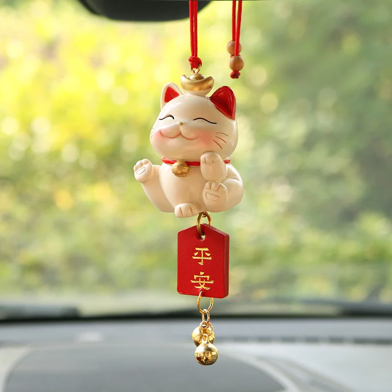 Car Lucky Cat Blessing Plaque Pendant Accessories Car Rearview Mirror Pendant Hanging Accessories Car Interior Accessories