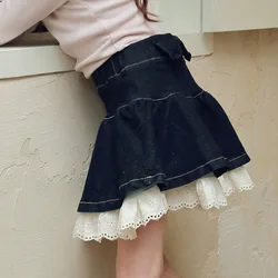 2023 Autumn New Strawberry Shan Korean Children's Girls' Fashionable Lace Denim Short Skirt  skirt