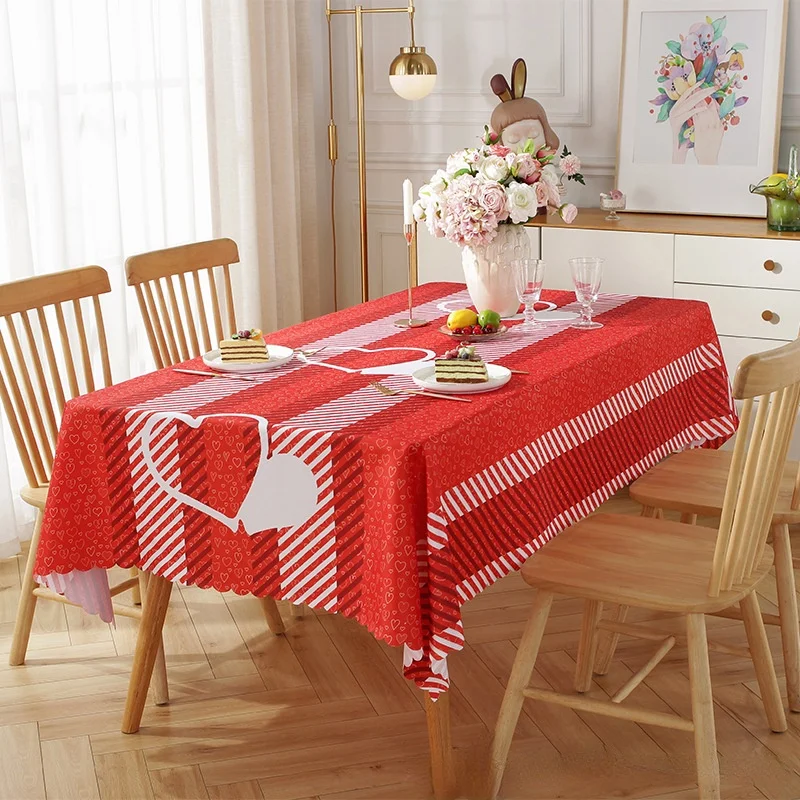 Valentine's Day Tablecloth Love Sweet Couple Atmosphere Decoration Wedding Decoration Red Love Tablecloth Waterproof Manteles