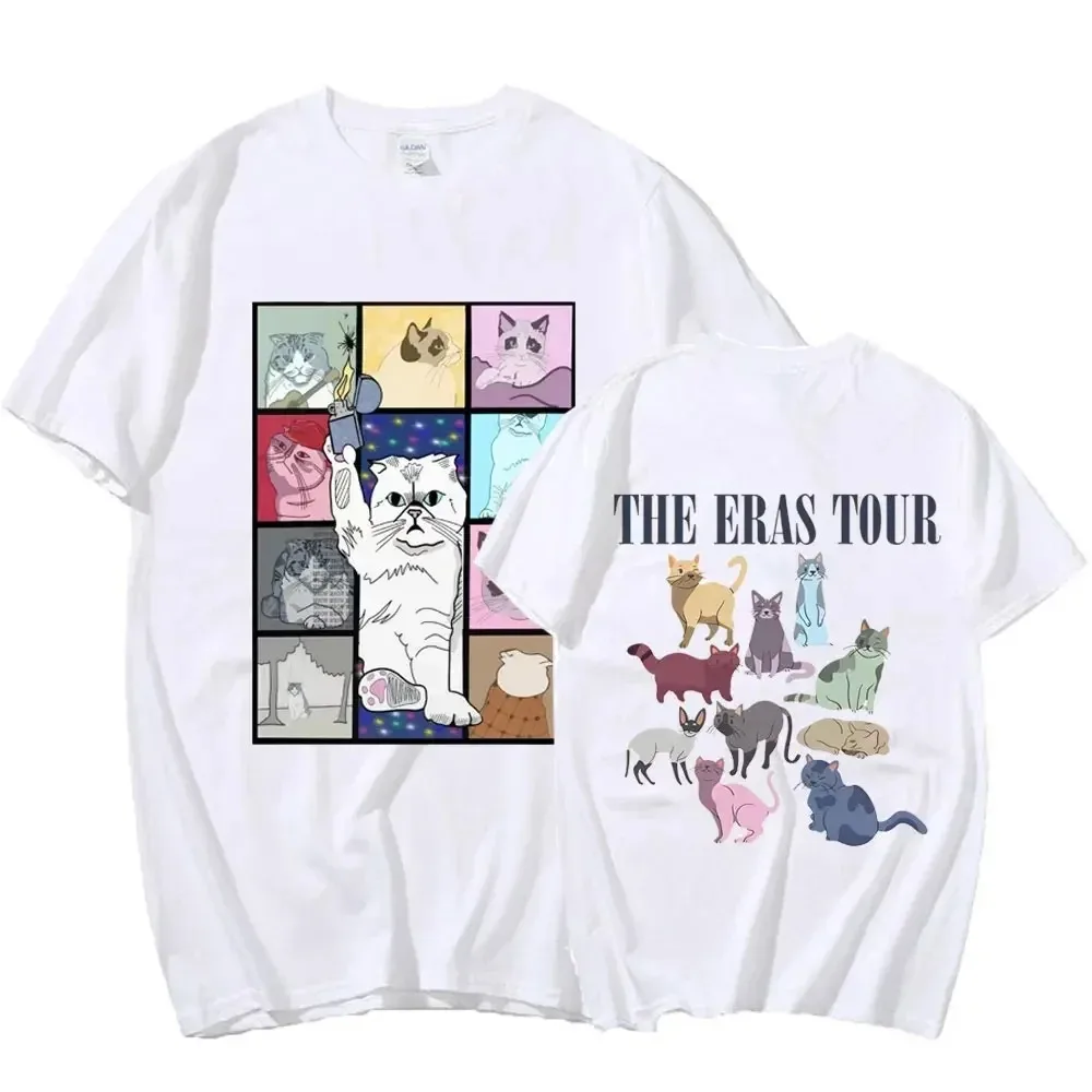 2024 New Cotton The Eras Tour Cat Edition Printed T-Shirt Women's Fashion Loose Short Sleeve T-Shirt Summer Casual T-Shirt