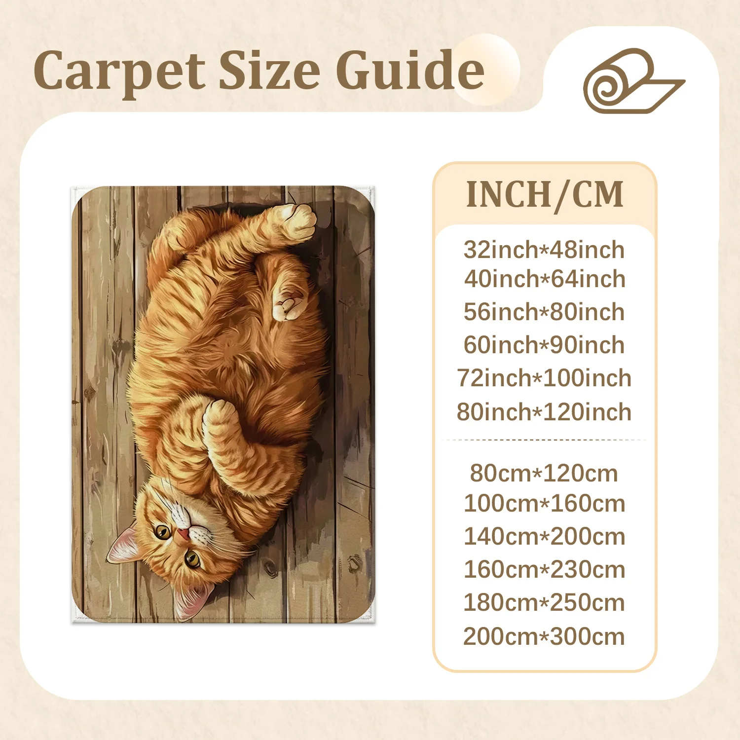 Large Indoor Area Rug Soft Velvet Low Pile Non-Slip Dotted Backing Machine Washable Cute Ginger Tabby Cat on Wood Plank Pattern Floor Rug for Living Room Bedroom Entryway