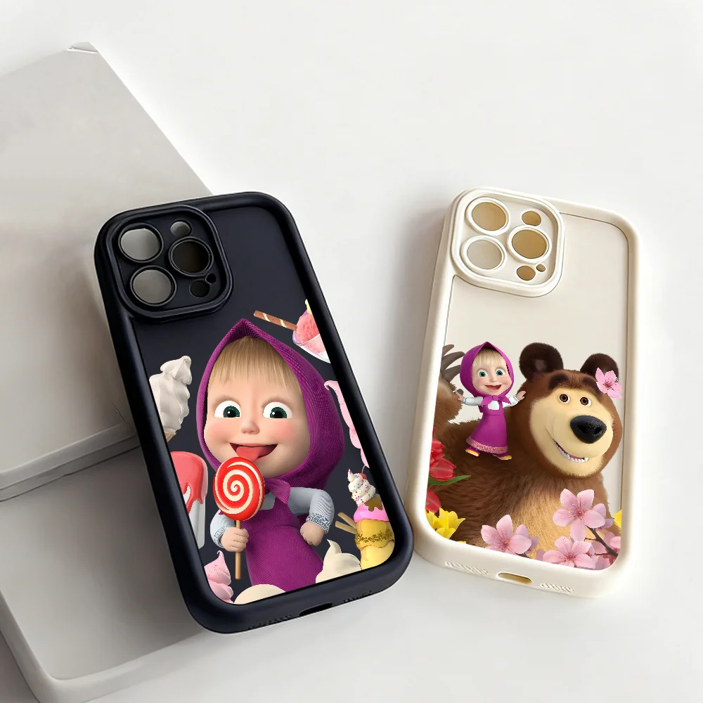 

M-Ma-shas Cartoon B-Bears Phone Case FUNDA For IPhone 17 16 15 14 13 12 11 MINI Plus Pro Max Soft TPU Back Cover
