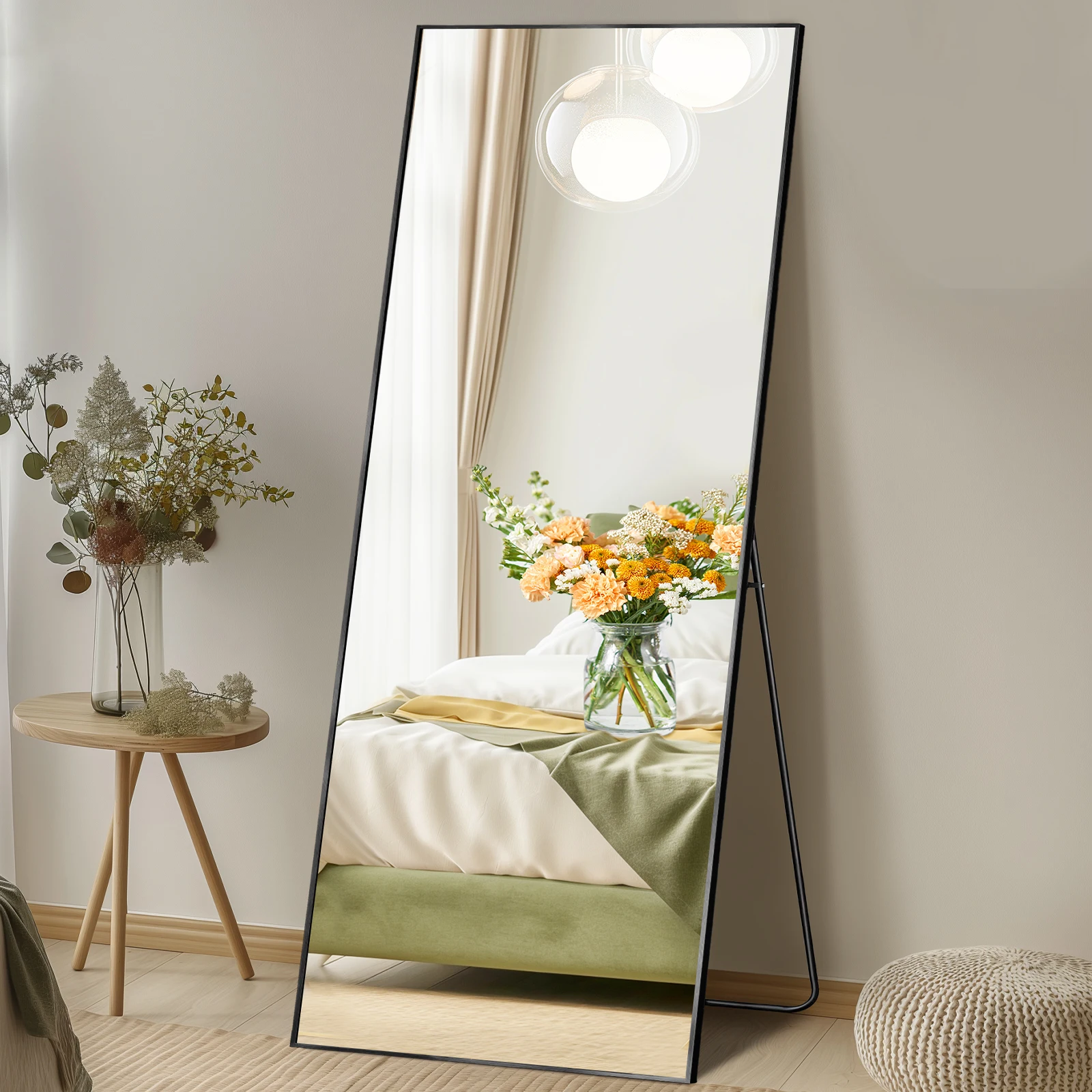 MCQ Rectangle Arched Full Length Mirror with Stand Full Body Wall Mounted Aluminum Alloy Frame Mirror Modern Wall Mount Vanity Mirror for Home ﻿