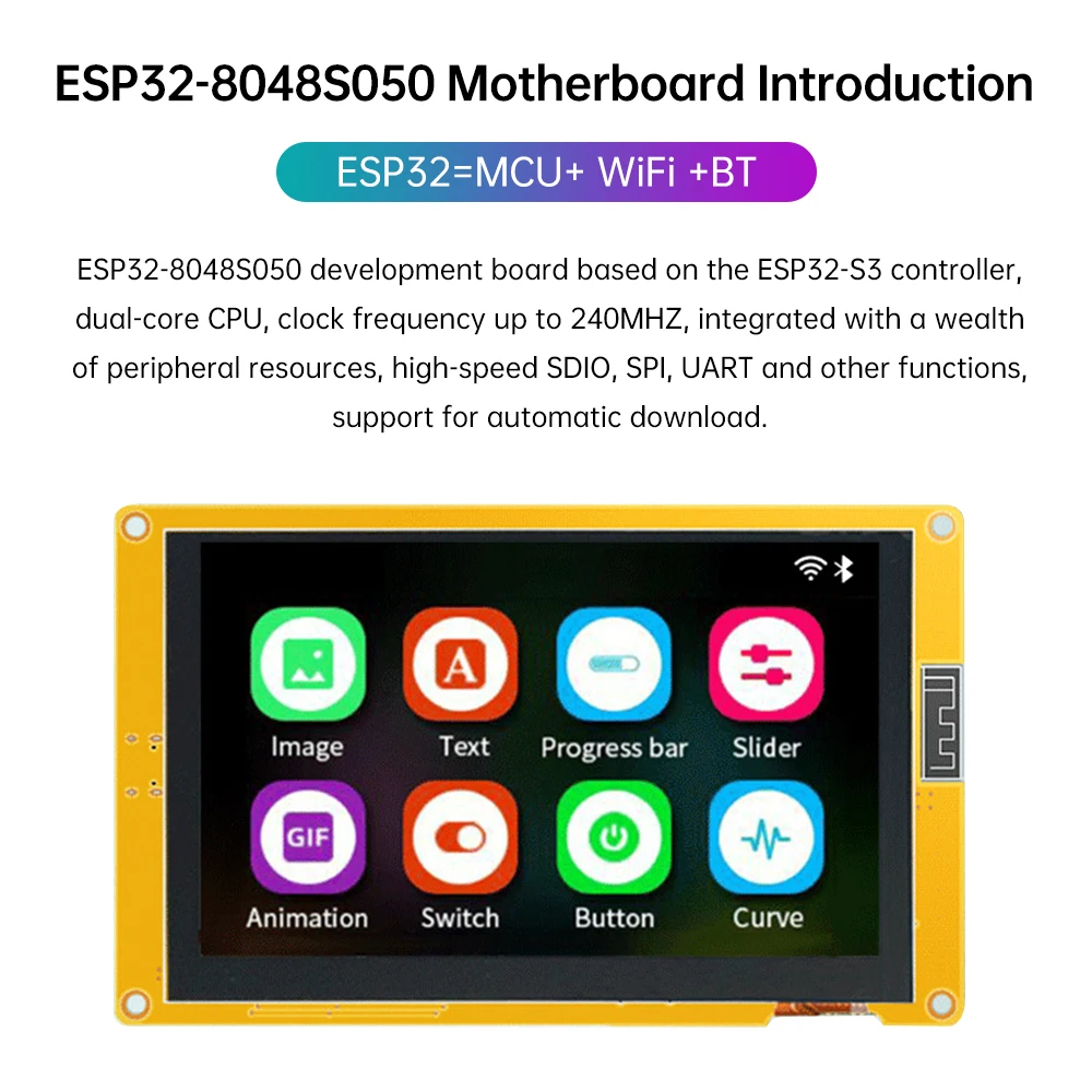 

ESP32-S3 WIFI BT Development Board 5-inch/7-inch 800*480 Display Screen Type C interface RGB LCD TFT Module