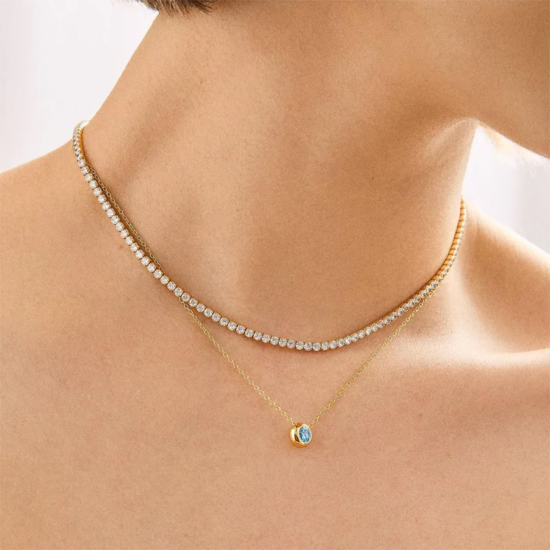 

18-каратное золото, кулон с камнем, ожерелье, шикарный простой заказ, двойнадцать камней на день рождения, круглый кулон, ювелирные изделия ручной работы, подарок для женщин