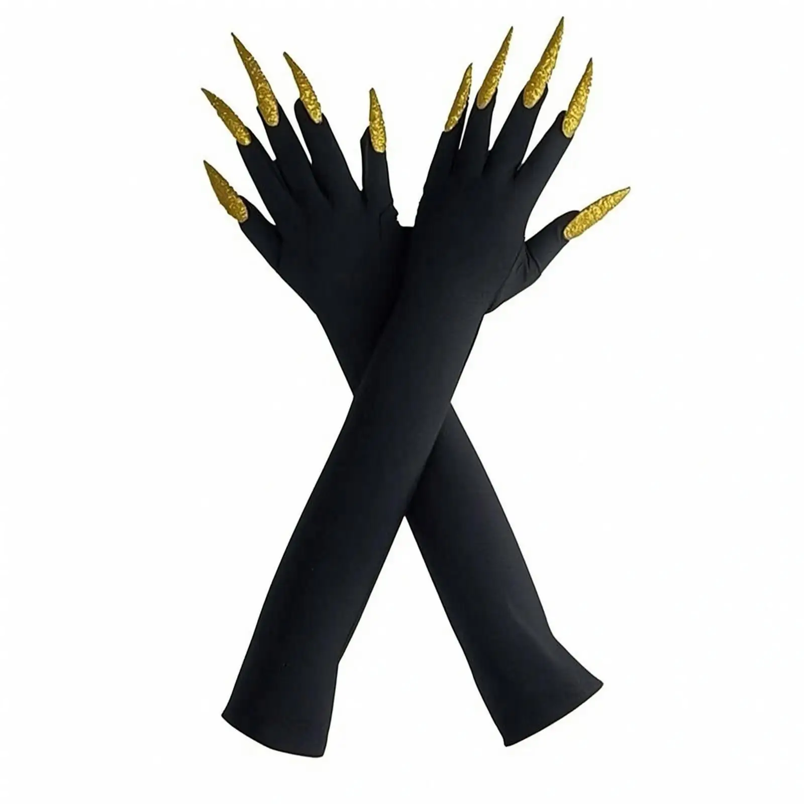 Performance Gloves for Women Halloween Claw Gloves Long Black Gloves Sparkly Glitter Elbow Length Fingerless Gloves Costume