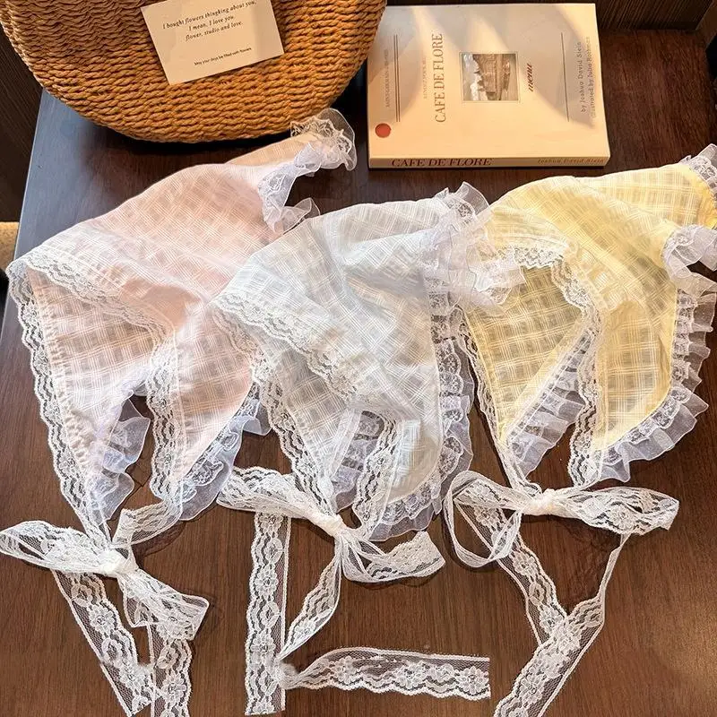 Süßer Spitzenbesatz Dreieckiger Kopftuchschal im Landhausstil Multifunktionaler Schleiergürtel für Urlaub, Strand, Alltag und Freizeit-Styling-Dekoration – Detail 3