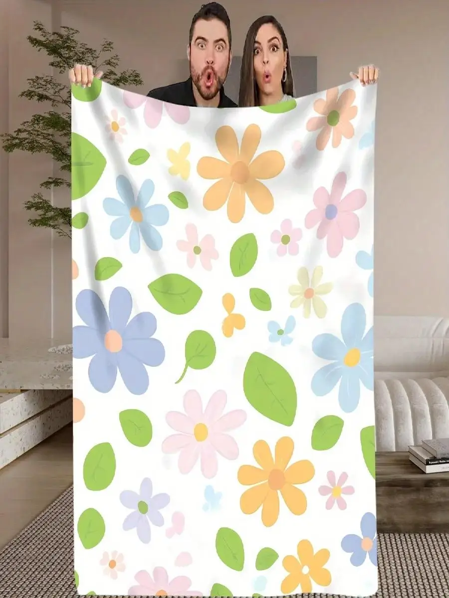 Pastel Floral Throw Blanket  Bluebells Daisies Yellow Flowers  Soft Flannel Texture  Lightweight  Home Decor