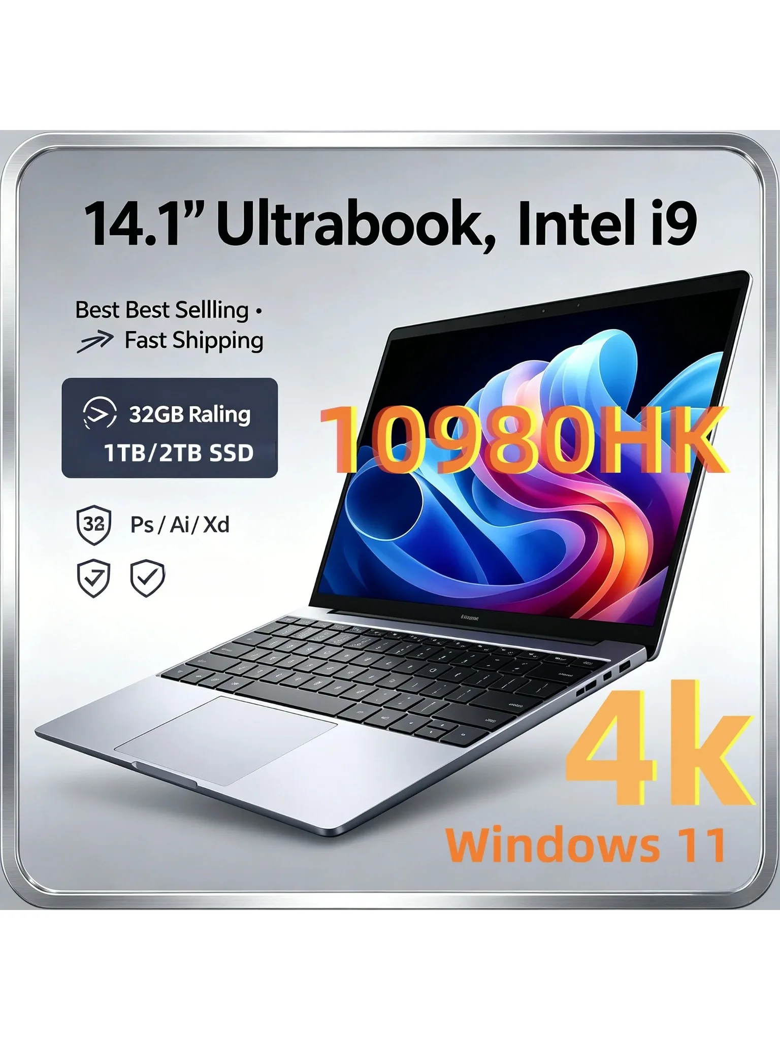 14,1-Zoll-Laptop mit Intel Core i9-10980HK, 16 GB RAM, 1/2 TB SSD, tragbarer Laptop, Windows 11 Pro, Office, Gaming-Notebook