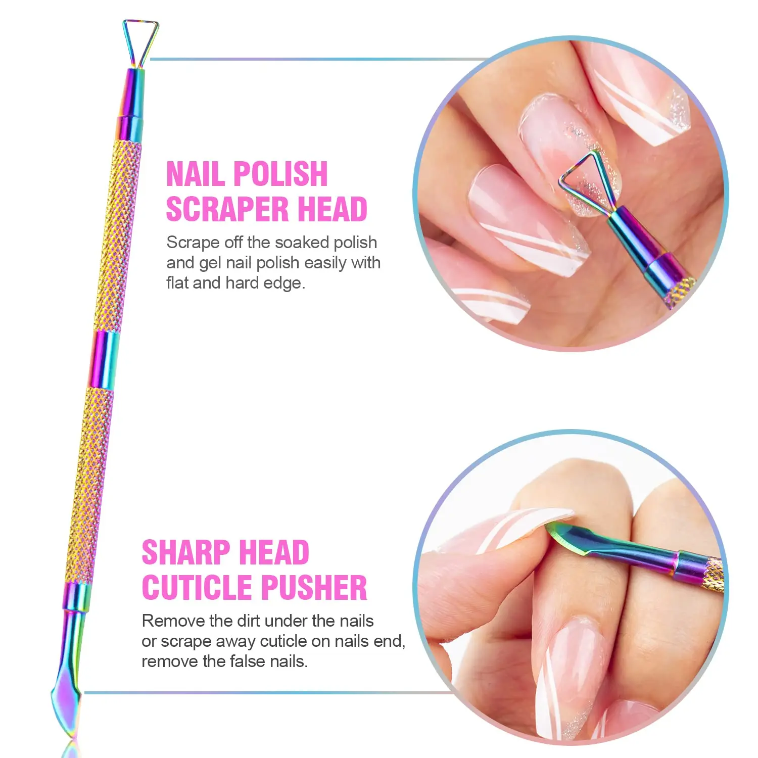 1/2 Stuks Double-Ended Nagellak Cuticle Pusher Dode Huid Remover Rvs Nagel Schraper Gel Polish duwen Nail Clean Tool