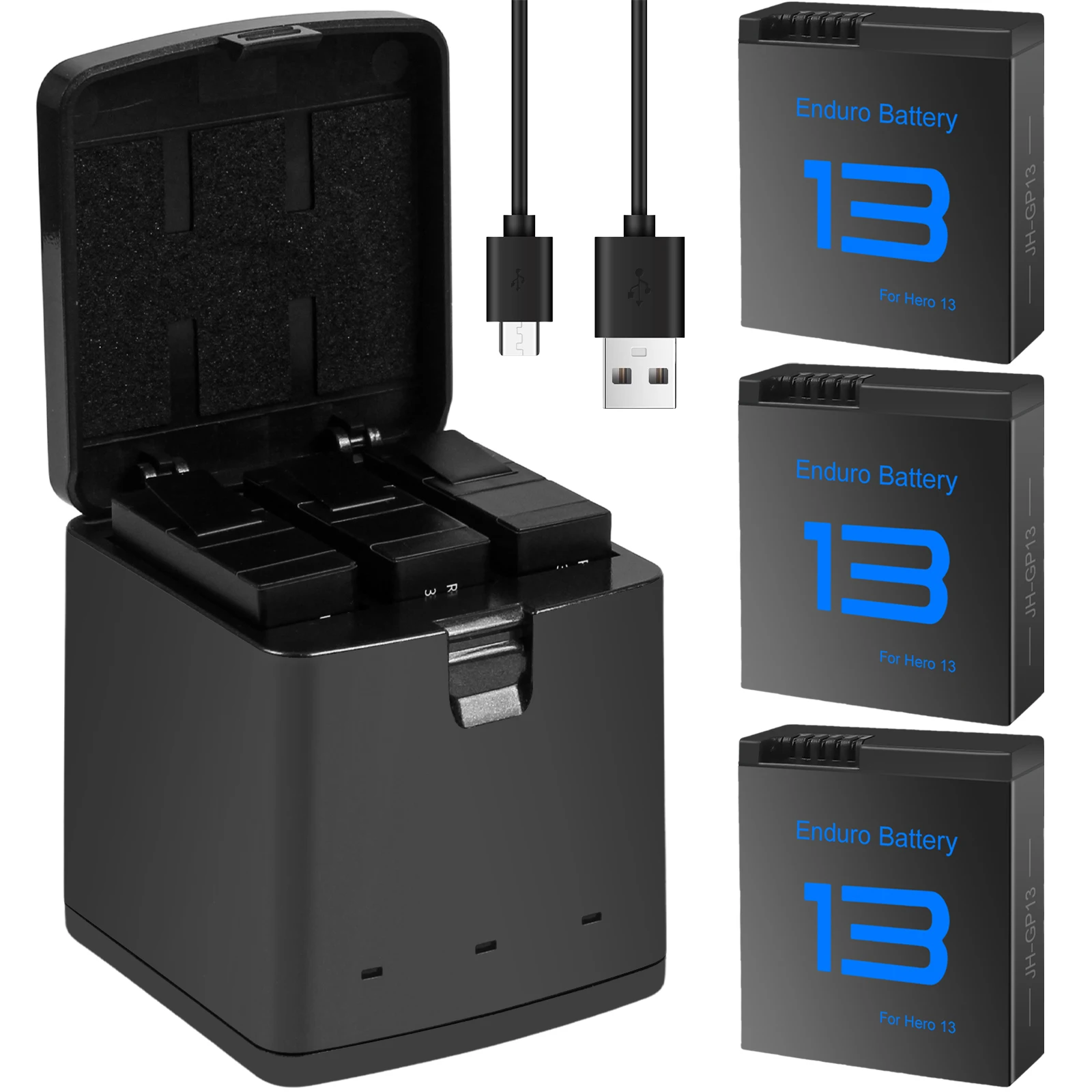 2100 mAh Für GoPro Hero 13 Batterie + 3-Slots Box Ladegerät Für GoPro Hero 13 Schwarz Kamera Zubehör