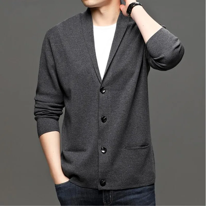 Cardigan coréen haut en tricot pour hommes vêtements pour hommes noir à manches longues col en V Wweater pull surdimensionné veste manteau S-3XL