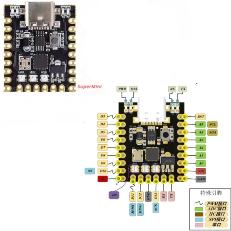 1 - 10PCS NANO V3.0 Type-C Nano SuperMini  Development Board Atmega328p Chip Ch340 Serial Port For Arduino