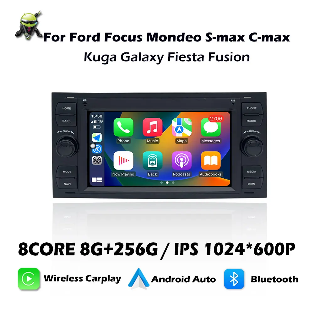 Android 16 Car Radio For Ford Focus Mondeo S-max C-max Kuga Galaxy Fiesta Fusion Multimedia Player WiFi BT GPS Navi DSP Stereo
