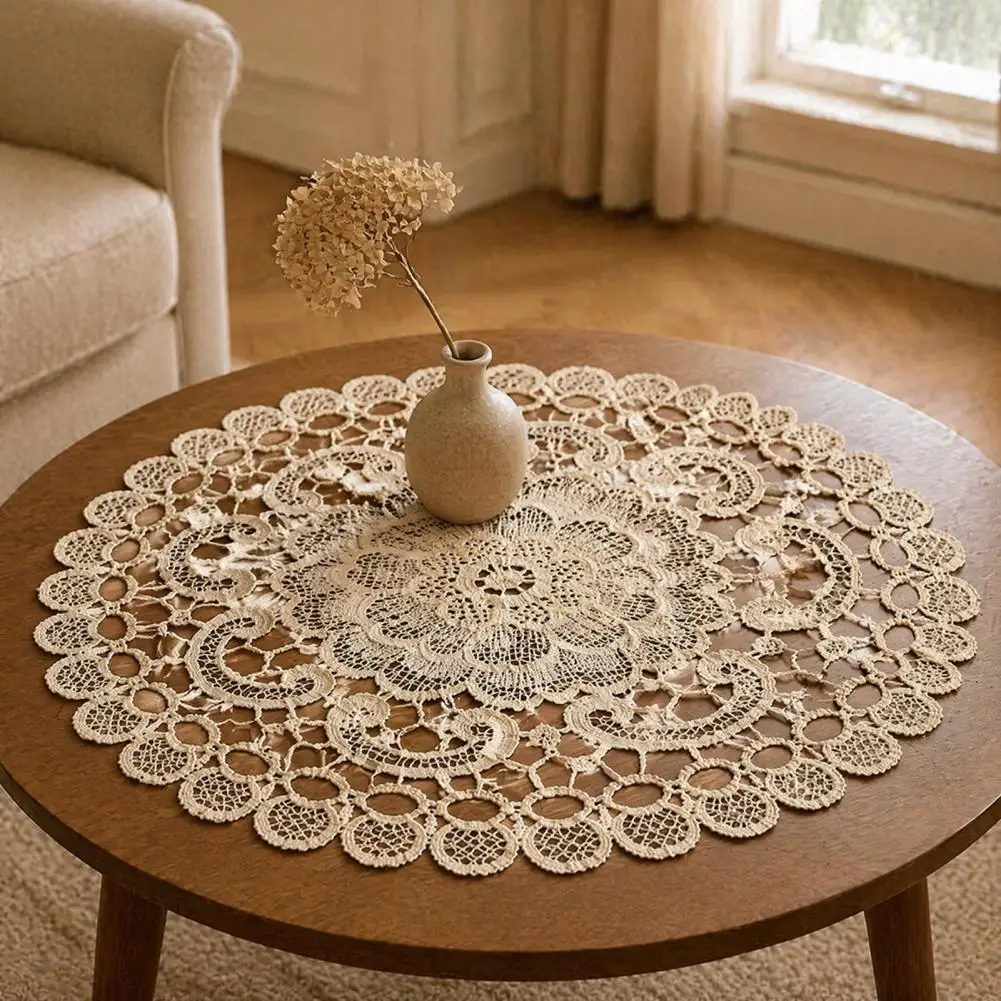 Non Slip Lace Mats for Furniture Protection Lace Doilies for Table Decor Round Floral Lace Doily Set Embroidered for Teapot