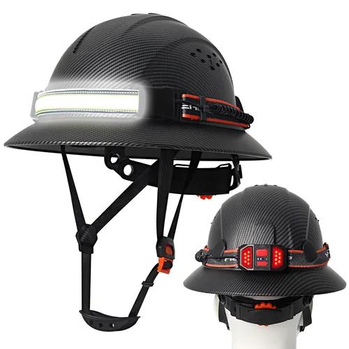 Cascos de seguridad de ala completa CE con lámpara de cabeza Led y luz trasera anticolisión casco de ingeniero de construcción gorra de trabajo transpirable