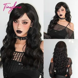 Long Dark Brown Curly Wave Synthetic Wigs with Bangs for Women Afro Lolita Cosplay Daily Natural Fake Hair Wigs Heat Resistant