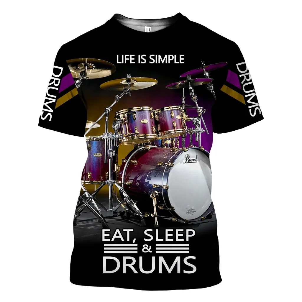 Classic Instrument Drumbeat 3D Printed Pattern Summer Men\'s T-shirt Oversized Casual Short Sleeve Shirt Trend Fashion Music Top