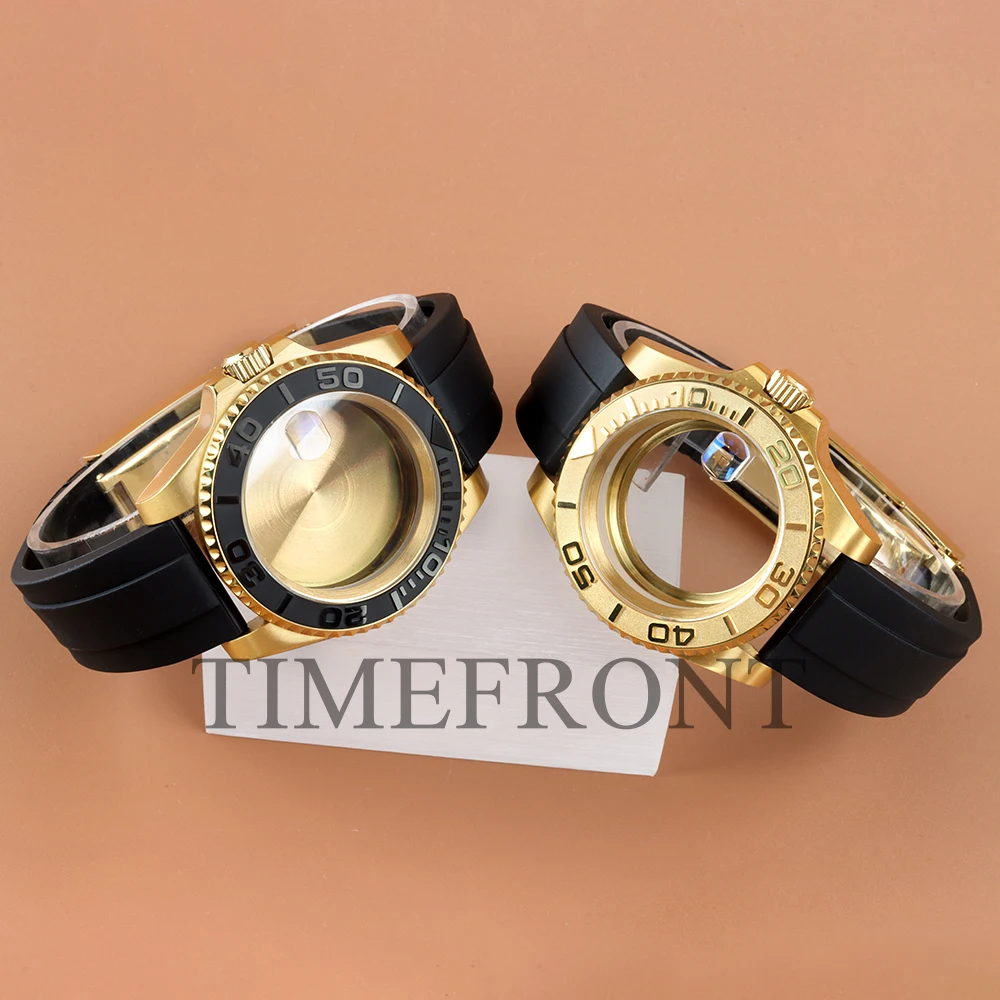 

gold pvd 40mm watch case high end modified accessories rubber strap fit gmt yacht sub nh34 nh35 nh36 nh38 movement 28.5mm dial