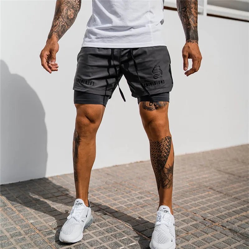 2024NEW SummerMen Sport Running Casual Breathable Shorts Men Double-deck Jogging Quick Dry GYM Shorts Fitness Workout Men Shorts