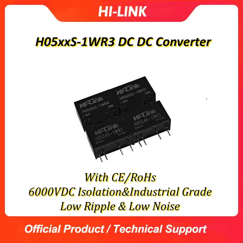 

10pcs Hilink H0505S-1WR3 5V to 3.3V/5V/9V/12V/15V/24V 1W Regulated DC-DC Isolated Power Unit 1500V Dielectric Strength Low Noise