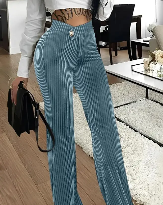 

Pant for Women 2024 Autumn Elegant Overlap Waist Corduroy Work High Waist Pants Fashion Versatile Female Trousers Y2K Streetwear