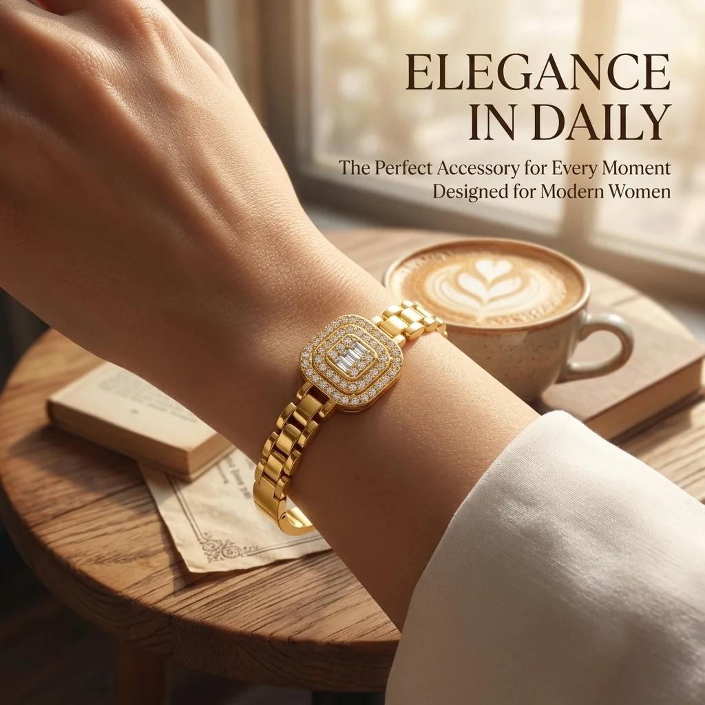Elegant Gold Color Snap Bracelet, Stainless Steel Zircon Chain Bangle, Luxe Feel Women's Jewelry (60mm Inner Diameter)