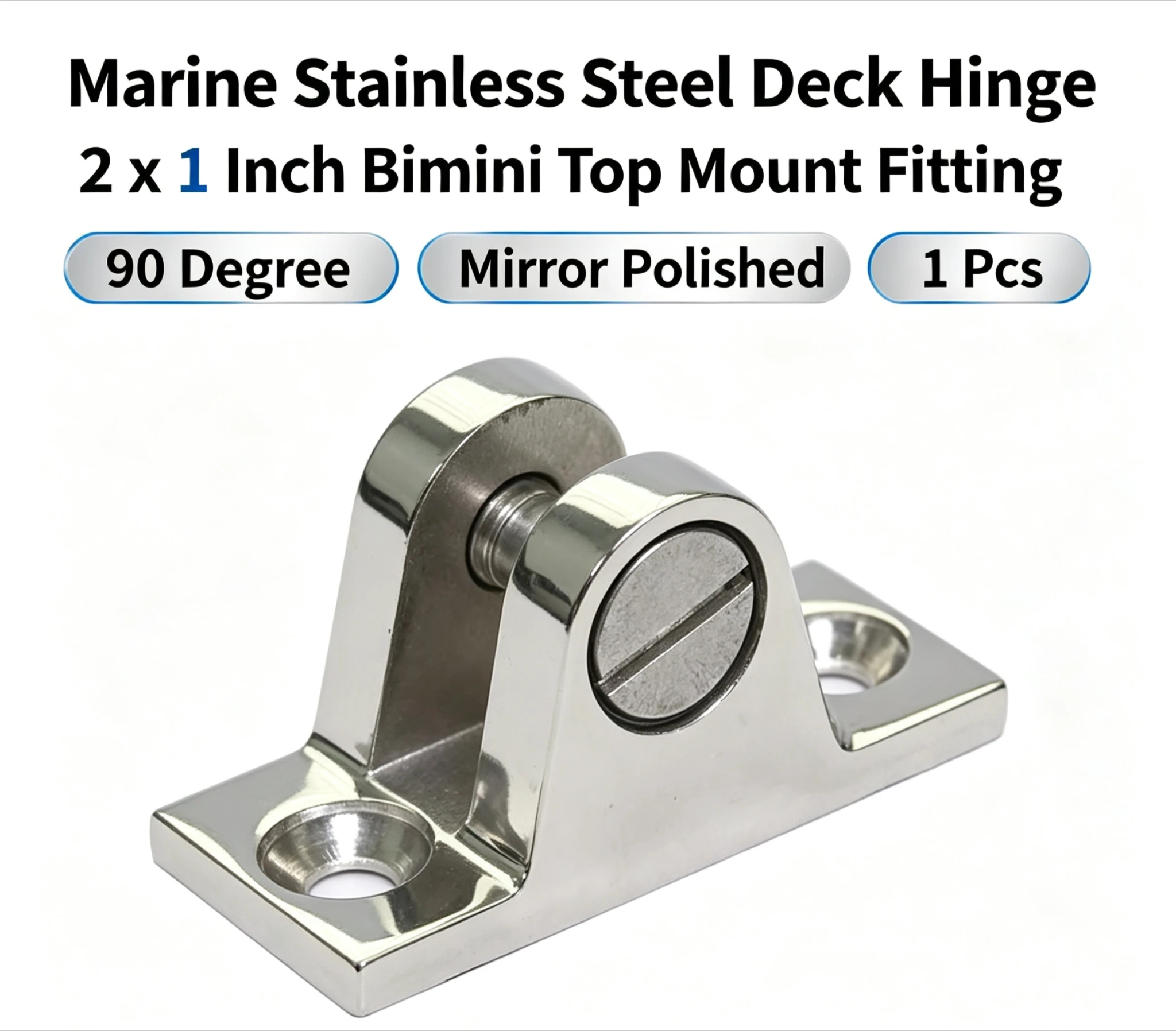 Deck Screw Stainless - 1個入り、頑丈な316ステンレス製90度ビミニトップデッキヒンジ、サイズ55×26mm、ネジ式、船舶用ハードウェアに適合。