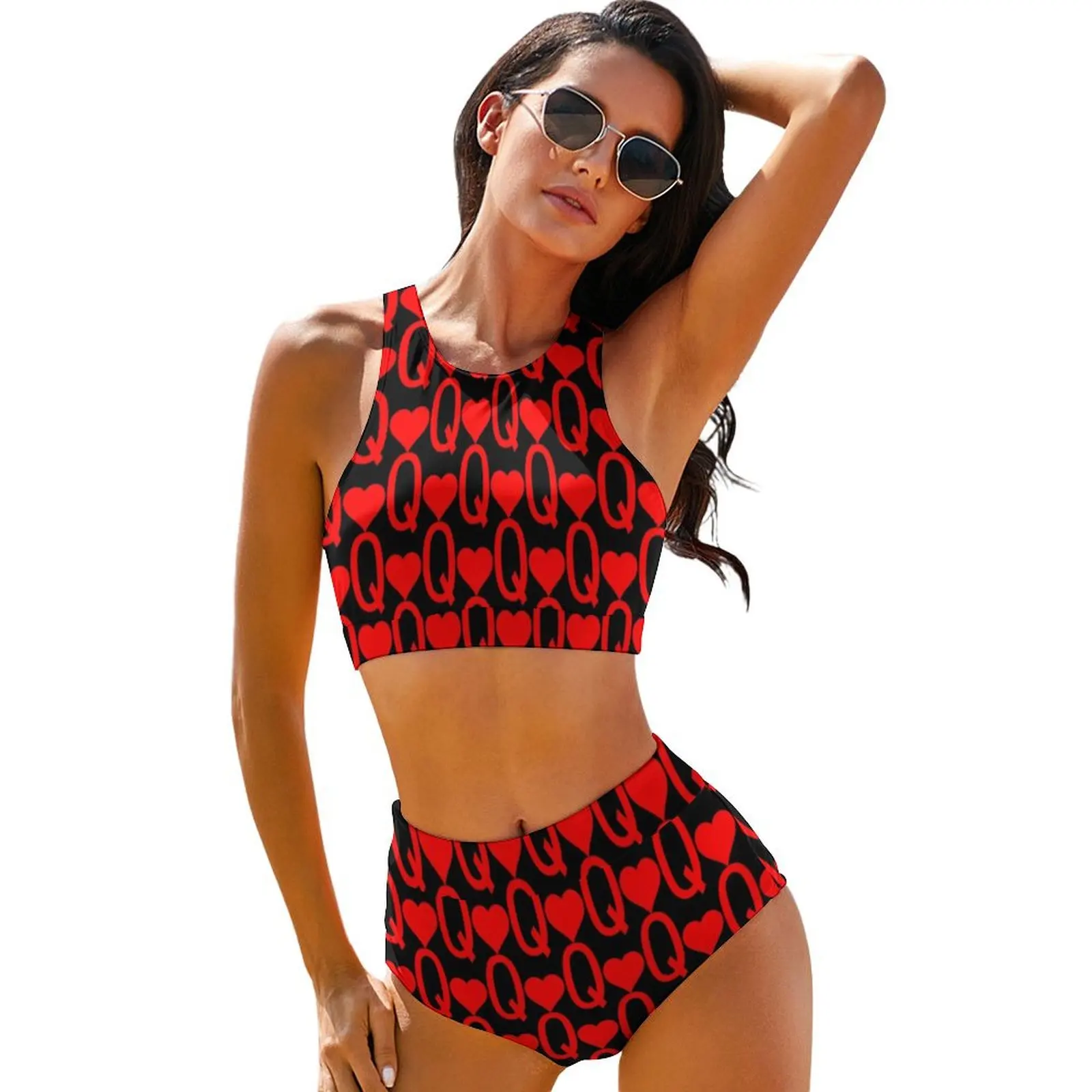 

Sexy Queen of Hearts Bikini Set Century Gothic Print Classic Bikini Swimsuit High Waisted Swimwear Beach Graphic Beach Outfits