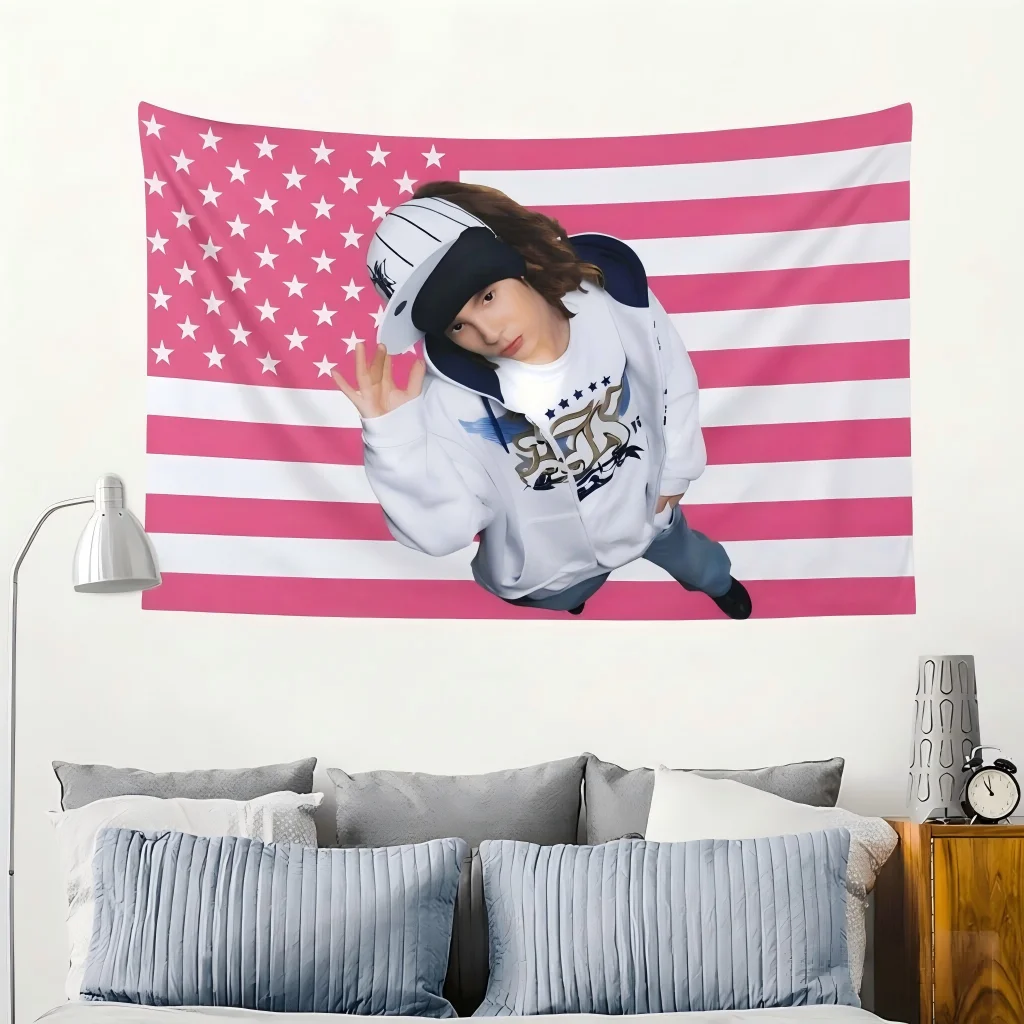 Aesthetic Tom K-Kaulitz T-Tokio H-Hotel Tapestry Pink US Flag Wall Hanging Art Tapestry Bedroom Dorm Room Wall Decor Background