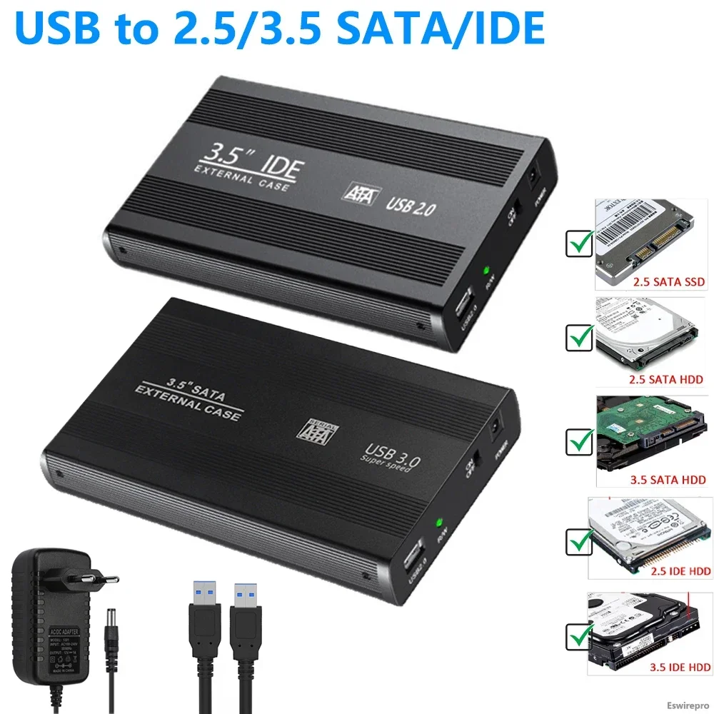Adapter USB na SATA IDE HDD SSD 2,5/3,5 cala Obudowa dysku twardego Obudowa USB3.0 HD Zewnętrzny dysk twardy Adapter