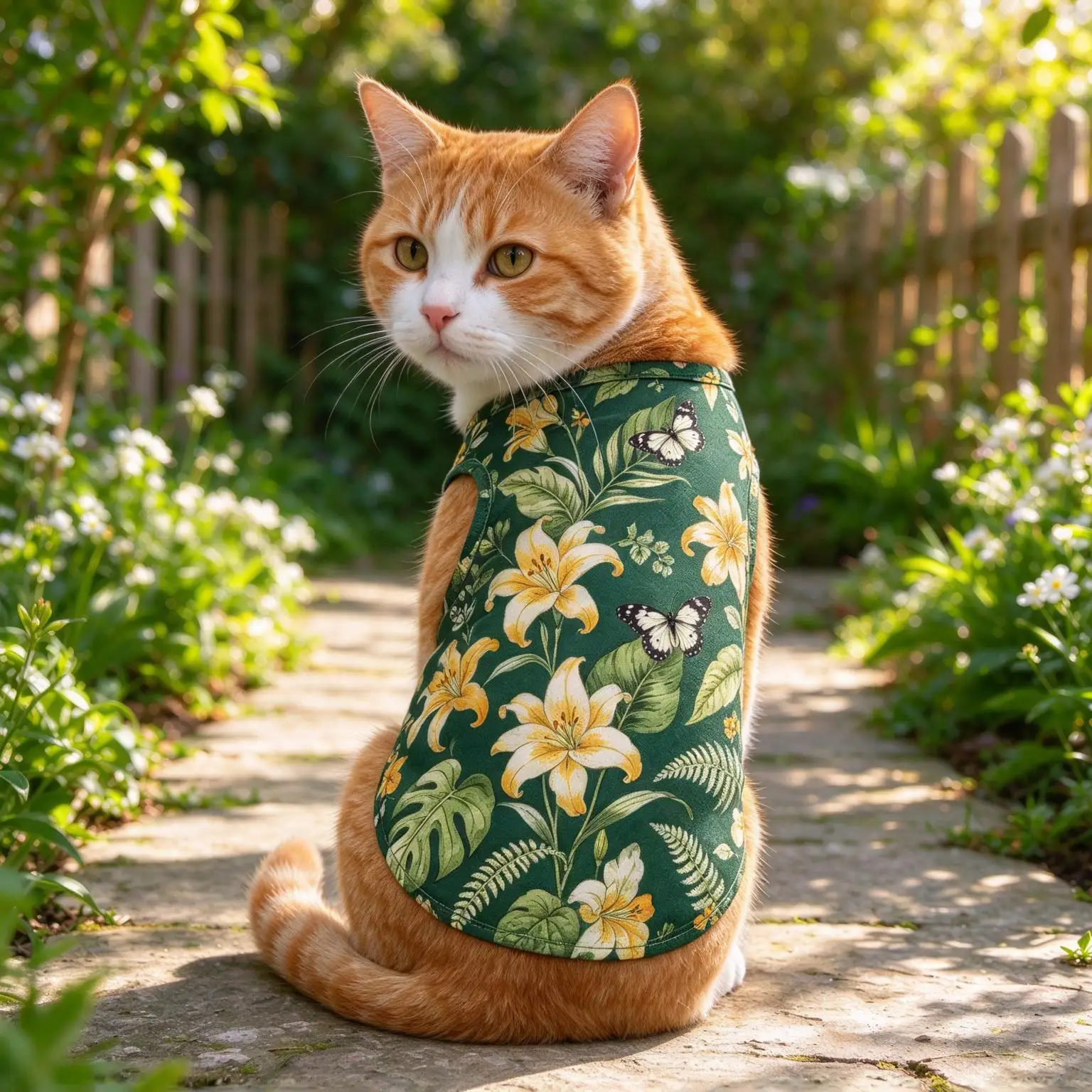 Pet Dog Cat Vest Green Pink Peony Butterfly Print Breathable Sleeveless Shirt for Small Medium Pets Garden Theme Daily Wear