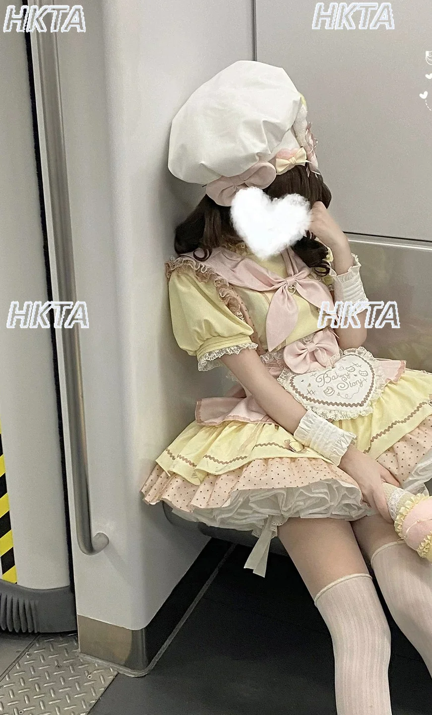 Japanese Lolita Cute Pleated Round Neck Bubble Short Sleeve Shirt Top Summer Lace Bow Dot Cake Mini Skirt Two Pieces Sets Women