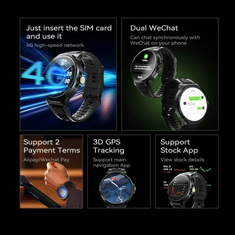 4G SIM Multifunctional Sports Smart Watch Curved Eye Care Screen Large Storage Bluetooth Call Social App Notifications